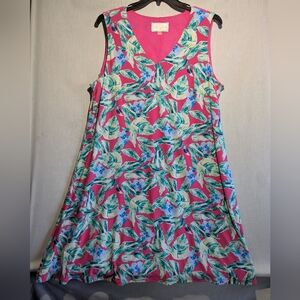 Pappagallo Sleeveless Lined Dress Tropical Floral Pink Green Women's Size 2X